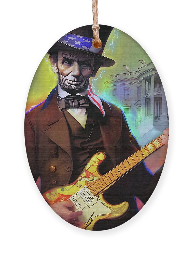 Abraham Lincoln Ornament featuring the digital art Honest Abe Rocks the White House by Mal Bray