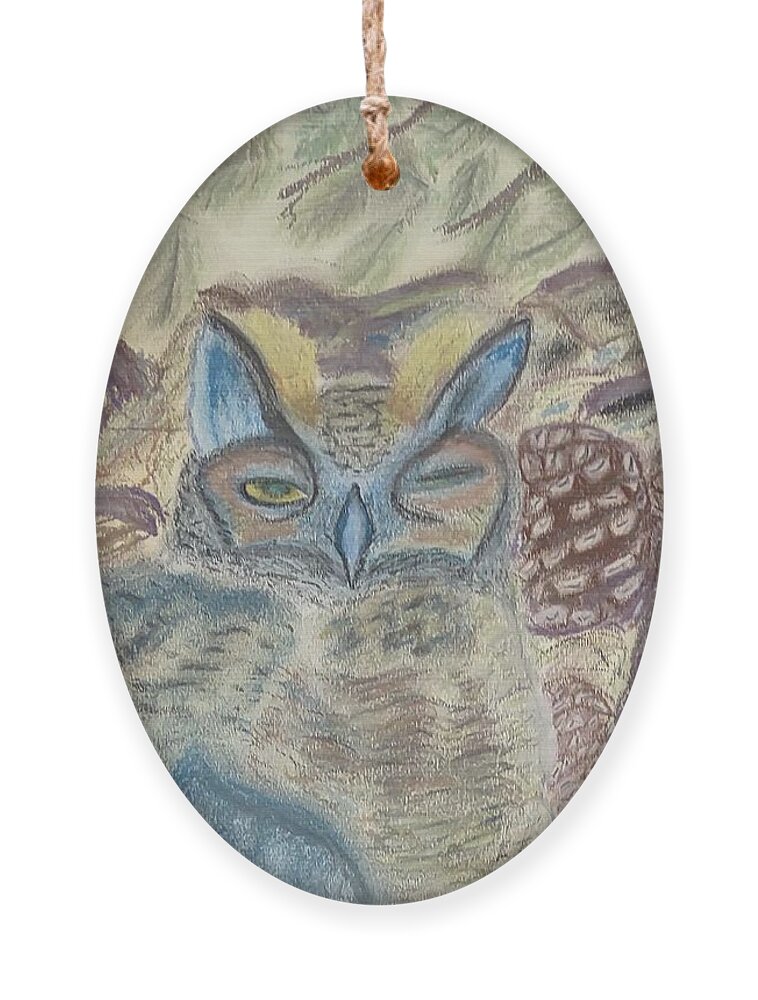 Horned Owl Ornament featuring the pastel Horned Owl Nesting by Suzanne Berthier