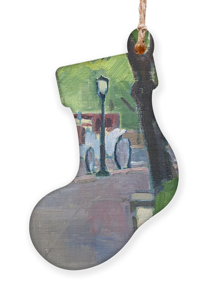 Horse Carriage Ornament featuring the painting Horse Carriage in Central Park - New York City by Paul Strahm