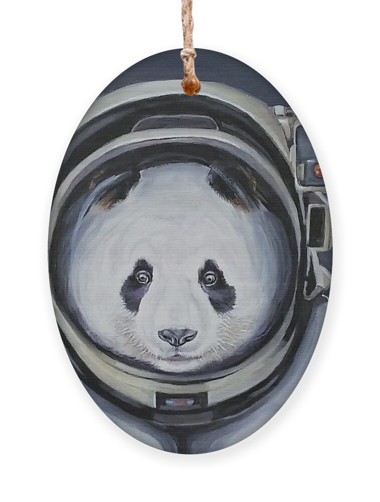 Panda Ornament featuring the painting Houston The Panda Has Landed by Jean Cormier