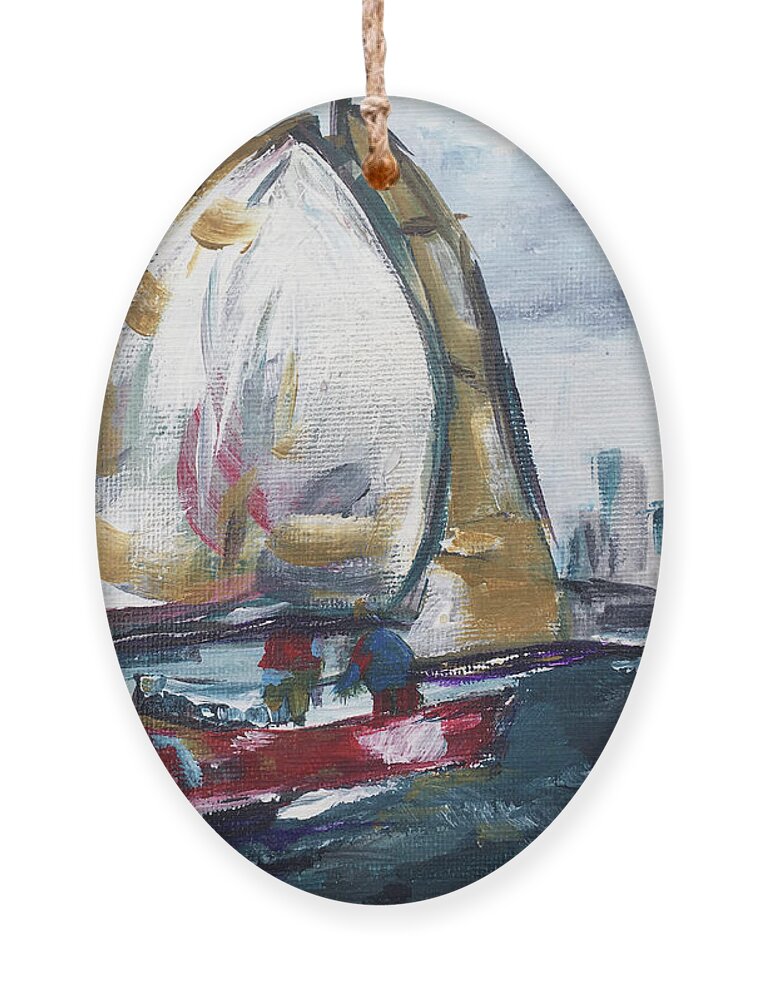 Big Sail Ornament featuring the painting Hudson Sailing by Roxy Rich