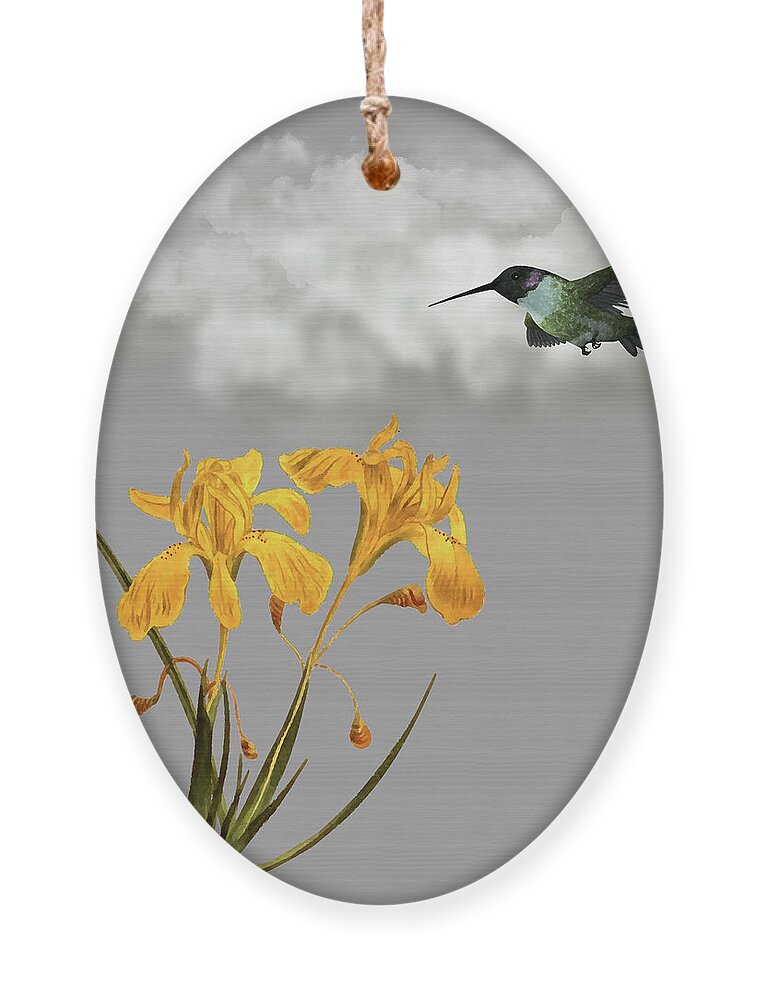 Hummingbird Ornament featuring the digital art Hummingbird In The Garden Pane 5 by David Dehner