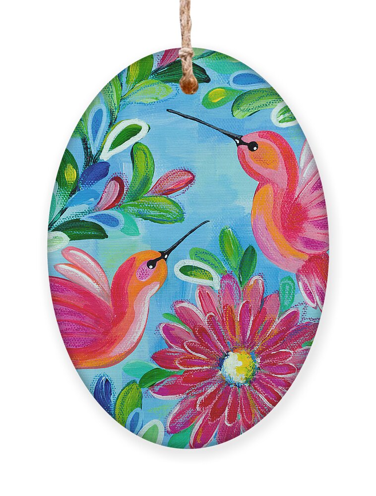 Hummingbirds Ornament featuring the painting Hummingbird Duo by Beth Ann Scott