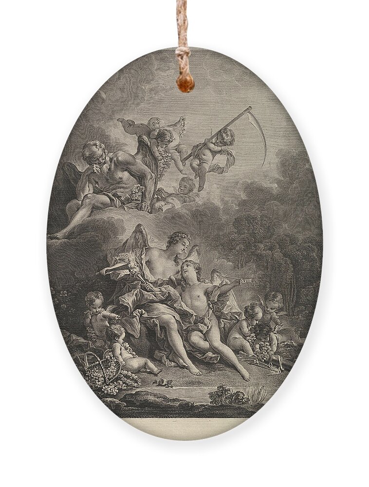 Jacques Firmin Beauvarlet Ornament featuring the drawing Hymen and Cupid by Jacques Firmin Beauvarlet