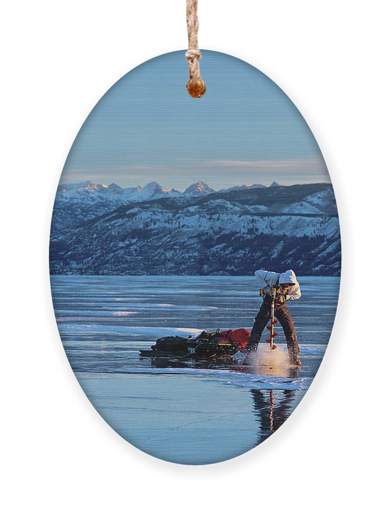 Fog Ornament featuring the photograph Ice Fishing Wyoming by Julieta Belmont