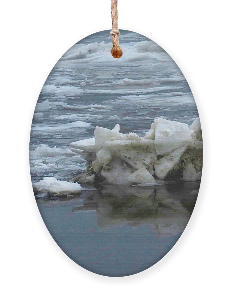 Reflections Ornament featuring the photograph Ice Flow Reflection on the Delaware River by Linda Stern