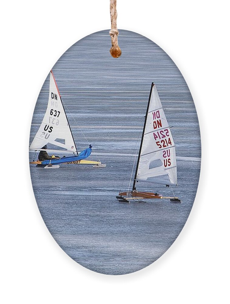 Madison Ornament featuring the photograph Iceboats on Lake Monona, Madison, WI by Steven Ralser