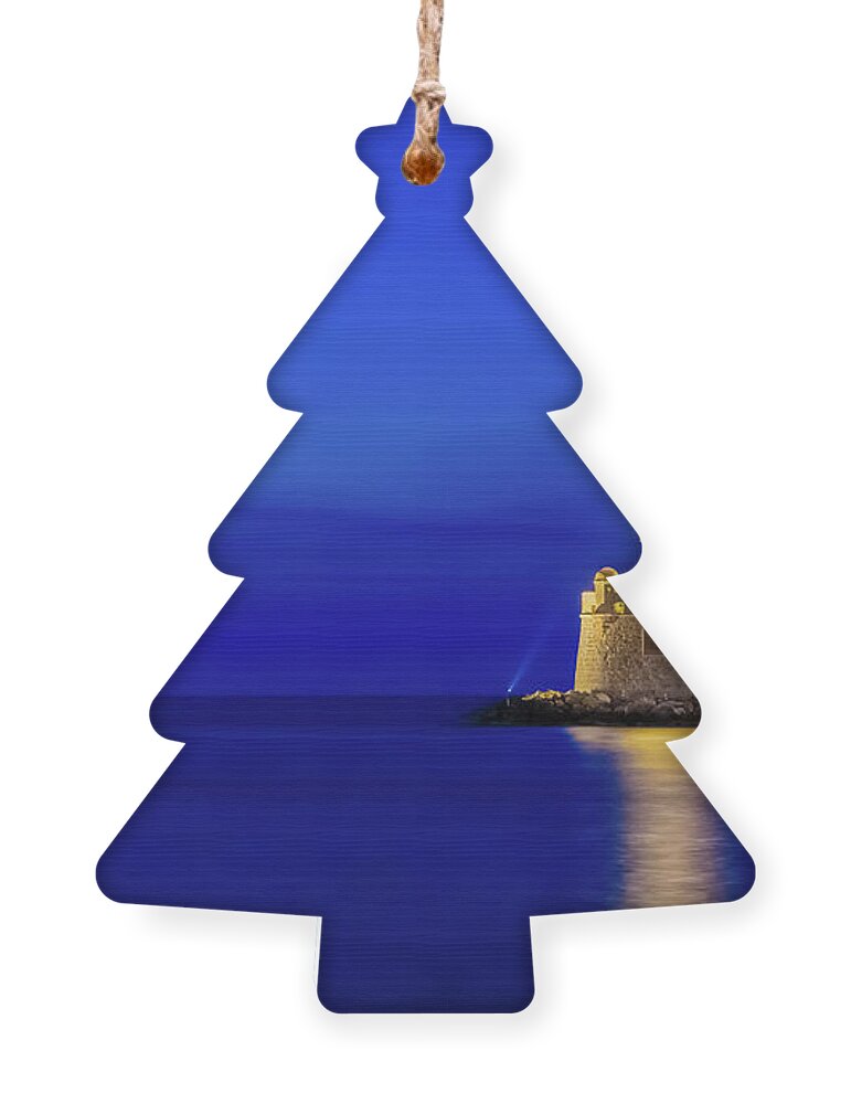 Lighthouse Ornament featuring the photograph Illuminated lighthouse of Chania by Alexios Ntounas