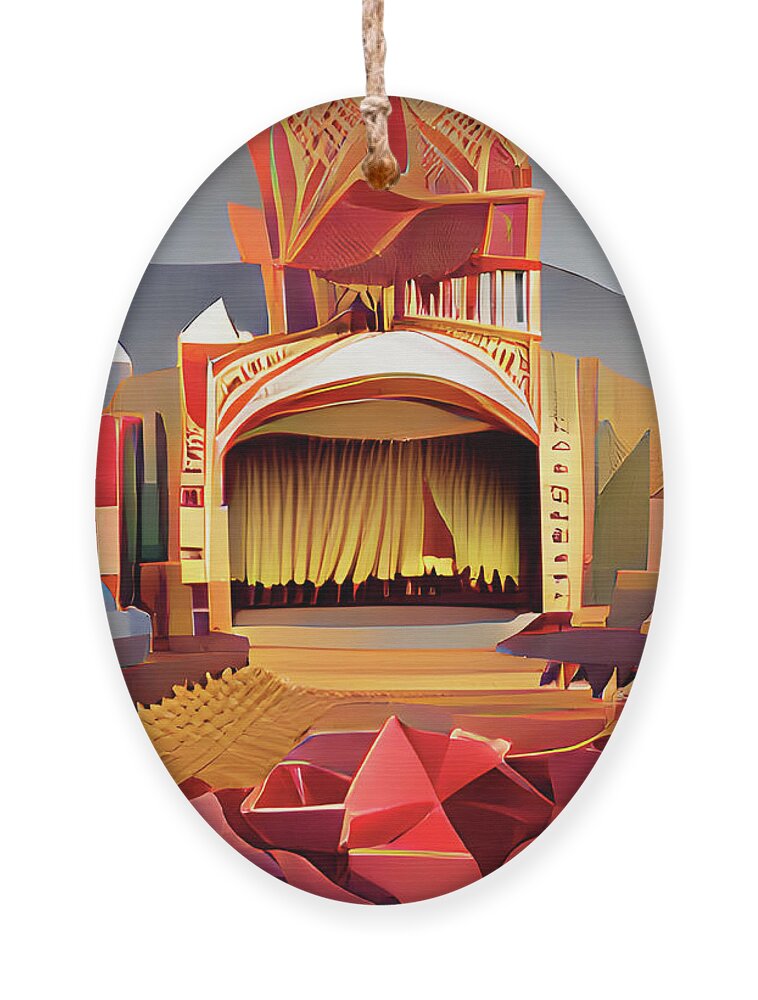 Abstract Ornament featuring the photograph Illustrated vintage movie theater stage by Karen Foley