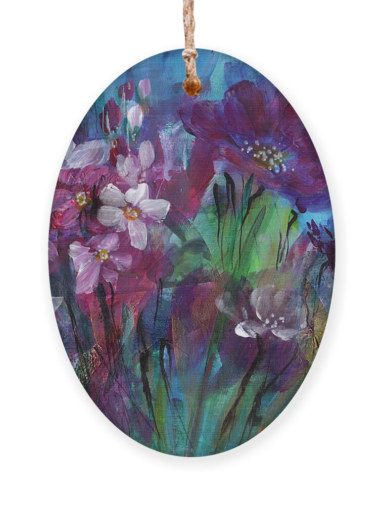 Dancing-flowers Ornament featuring the painting Imaginary Garden - Tango by Charlene Fuhrman-Schulz