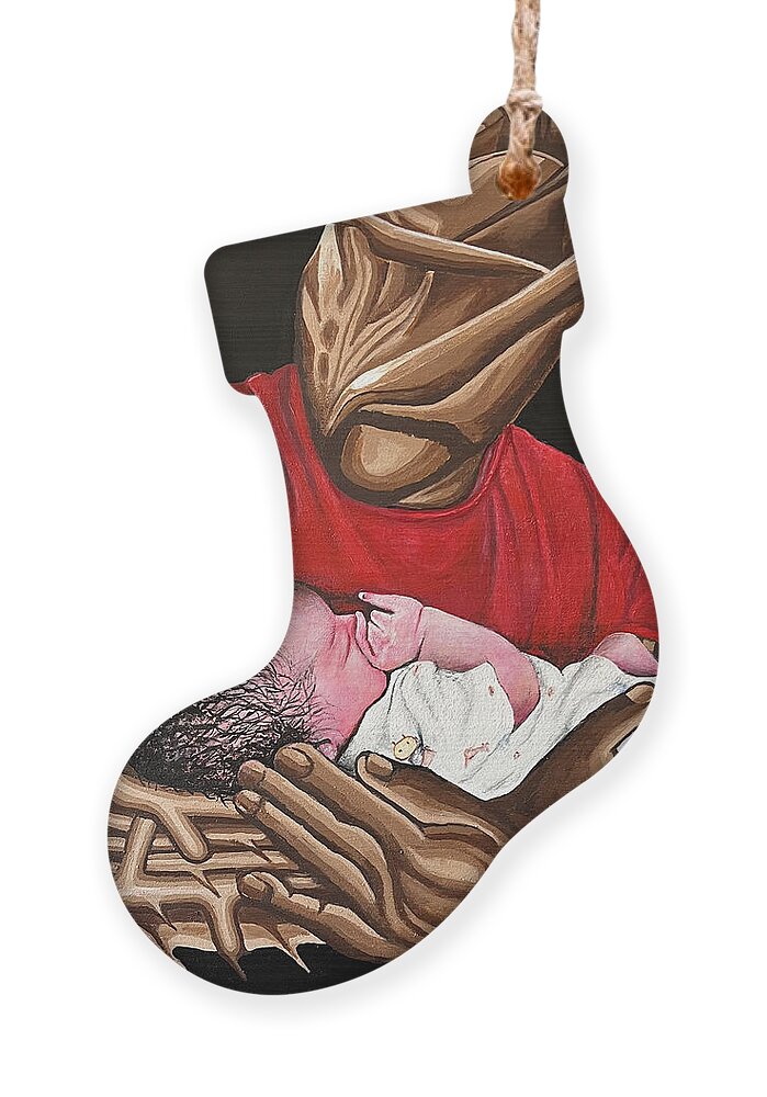 Baby Ornament featuring the painting In My Father's Arms by O Yemi Tubi