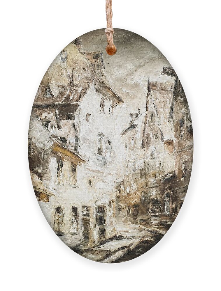 Artwork Ornament featuring the mixed media In the narrow streets of Riga I am waiting for you again by Aleksandrs Drozdovs