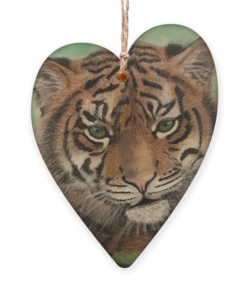 Tiger Ornament featuring the drawing Innocence by Marlene Little