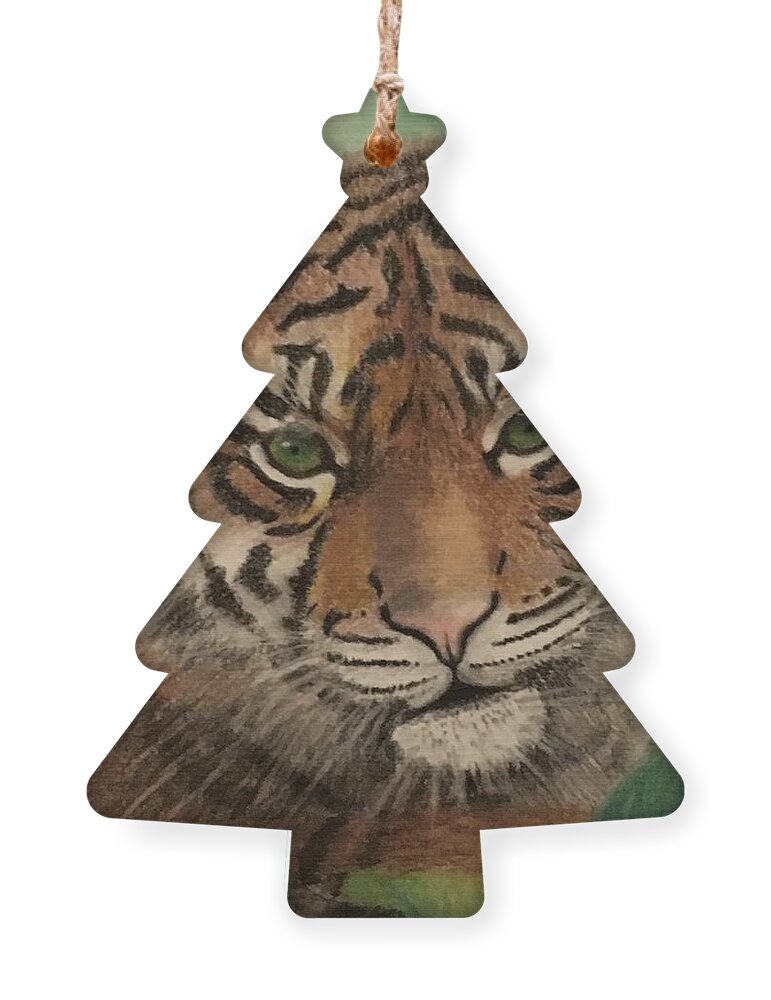 Tiger Ornament featuring the drawing Innocence by Marlene Little