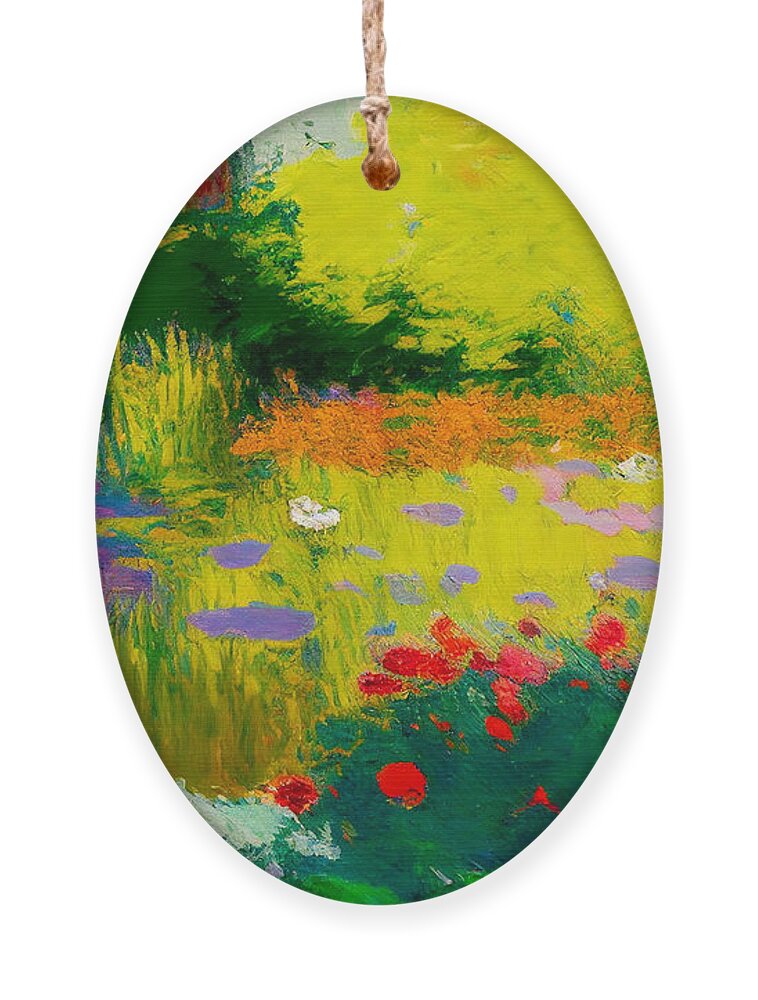 Gardens Ornament featuring the mixed media Inspired by Monet by Binka Kirova