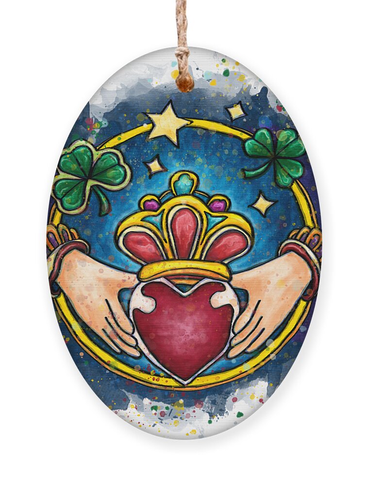 Claddagh Ornament featuring the painting Ireland engagement ring, Claddagh by Nadia CHEVREL