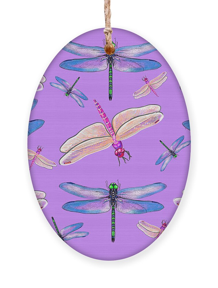 Dragonflies Ornament featuring the mixed media Iridescent Dragonflies by Judy Link Cuddehe