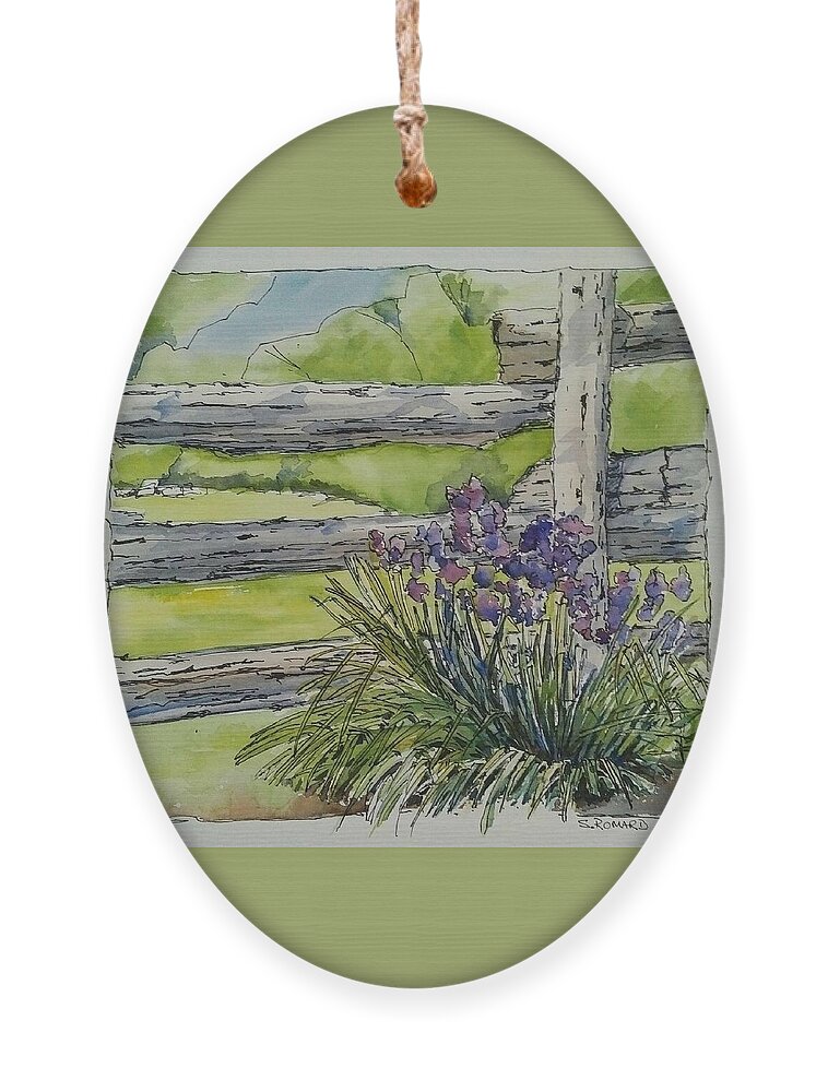 Rustic Garden Ornament featuring the painting Irises by Sheila Romard
