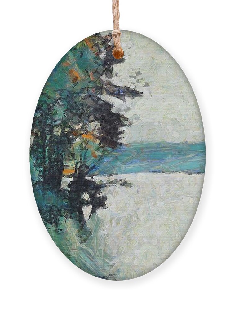 Island Ornament featuring the mixed media Island on Lake Arthur by Christopher Reed