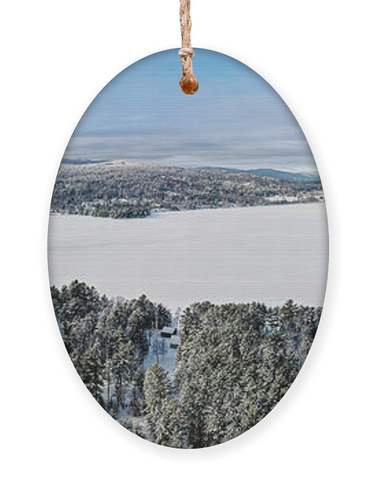 Brighton Ornament featuring the photograph Island Pond Vermont Winter Panorama by John Rowe