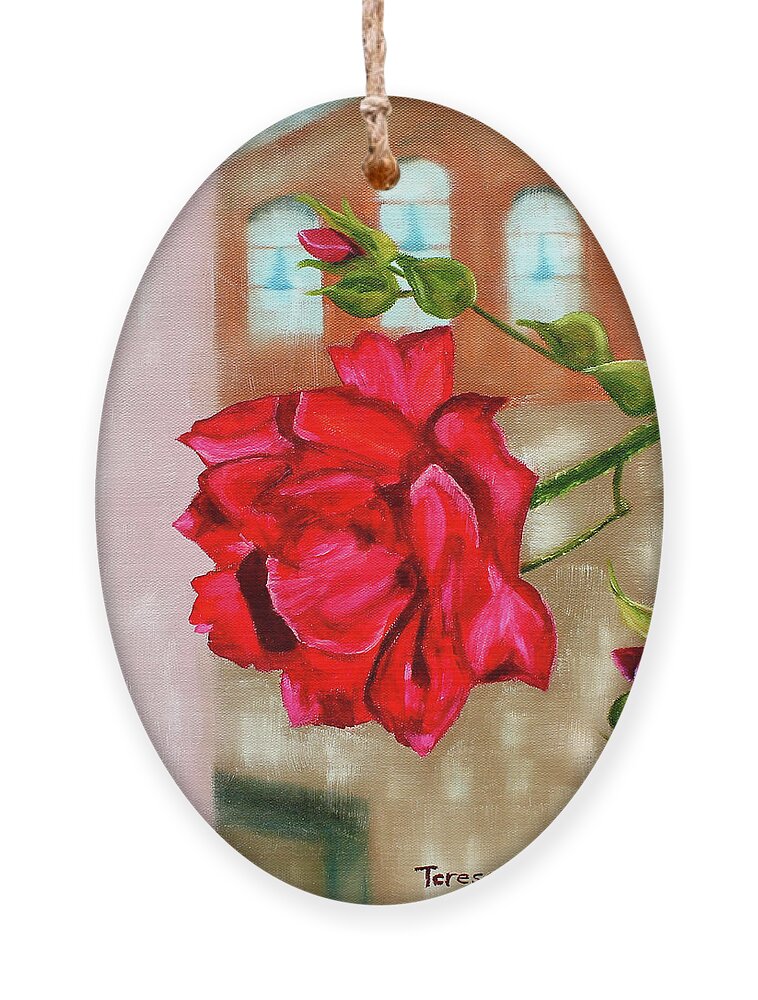 Rose Ornament featuring the painting Italian Rose by Teresa Moerer