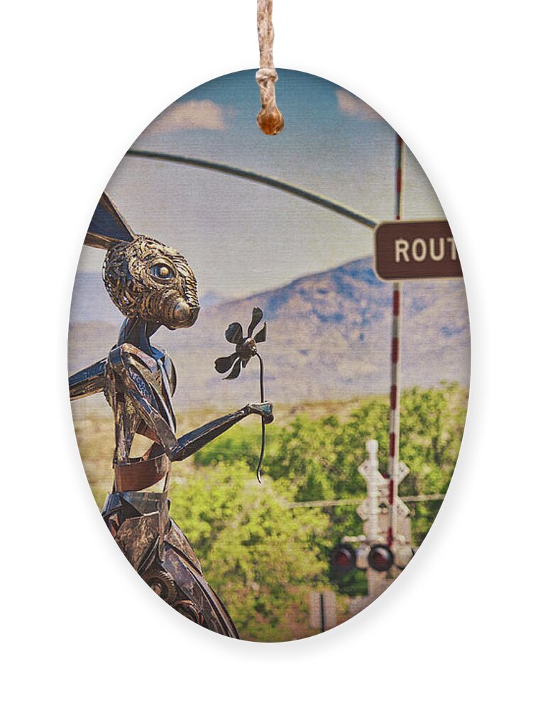 Route 66 Ornament featuring the photograph Jack rabbit art in Kingman Arizona, on Route 66 by Tatiana Travelways