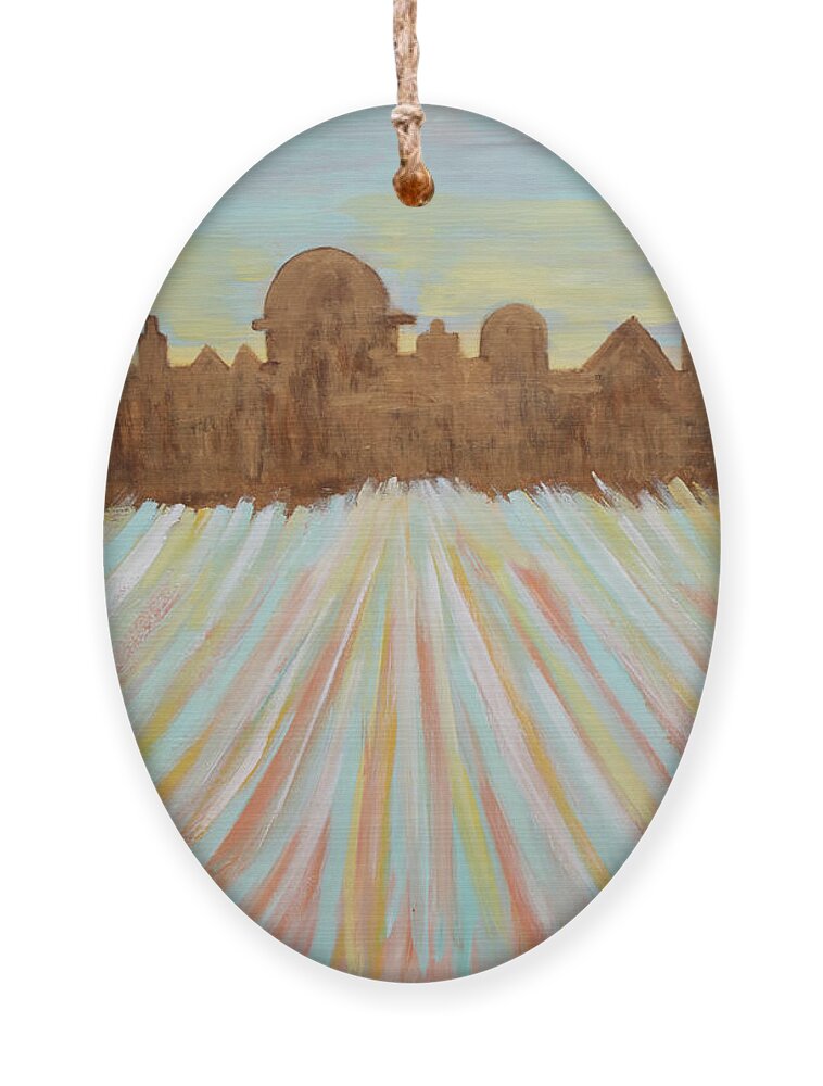  Ornament featuring the painting Jerusalem in Color by Henya Gutnick