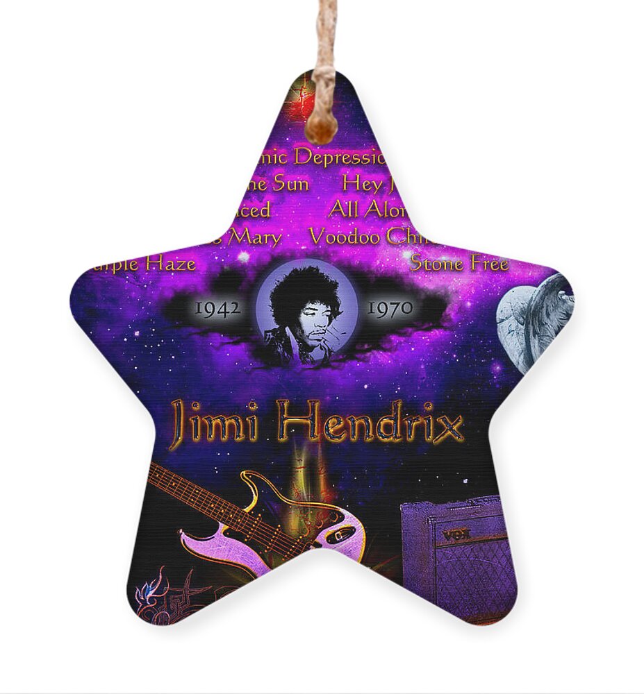 Purple Ornament featuring the digital art Jimi Hendrix by Michael Damiani
