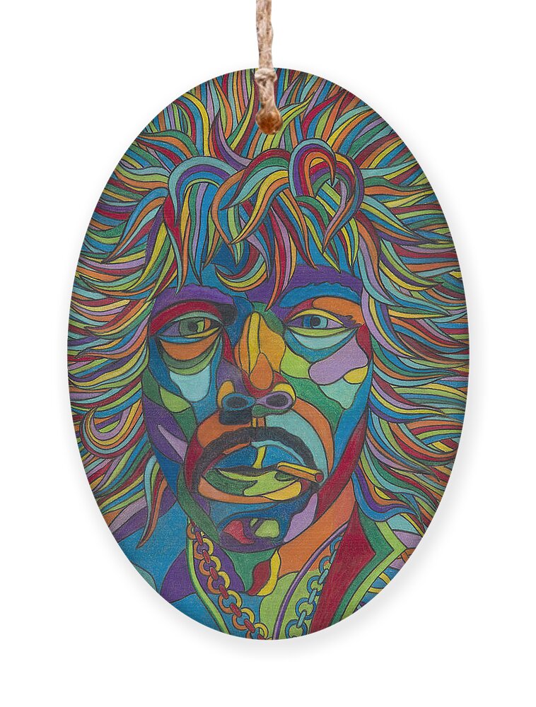 Guitar Ornament featuring the drawing Jimi by Scott Brennan
