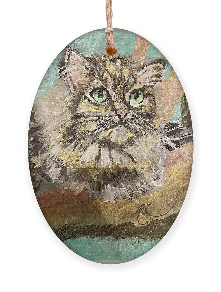 Cat Ornament featuring the painting Siberian Cat by Melody Fowler