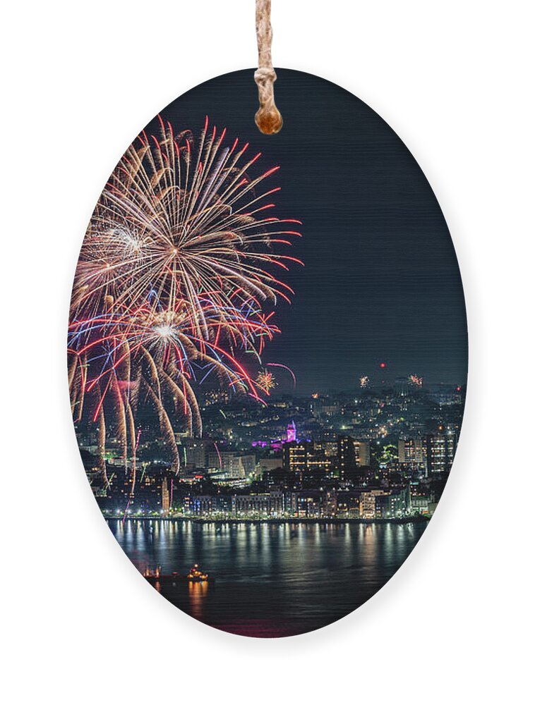  Ornament featuring the photograph July 4th fireworks along the Yonkers waterfront - 2 by Kevin Suttlehan