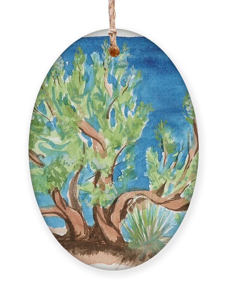 Juniper Tree Ornament featuring the painting Juniper with Berries by Tammy Nara
