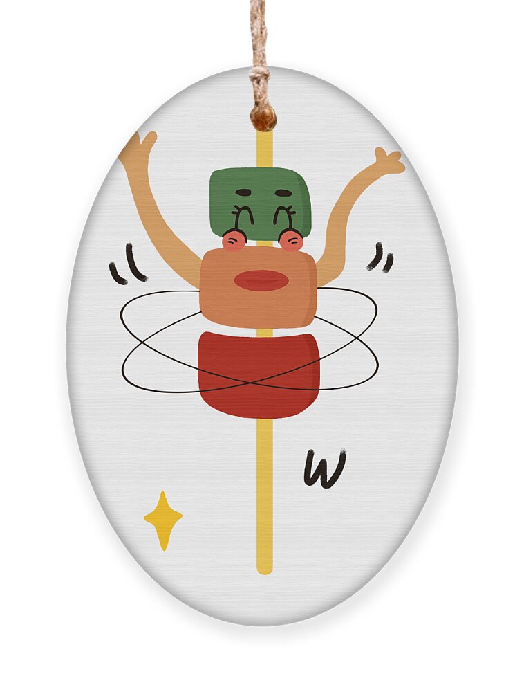 Digital，festival Ornament featuring the drawing Kabob likes to play hula hoop by Min Fen Zhu