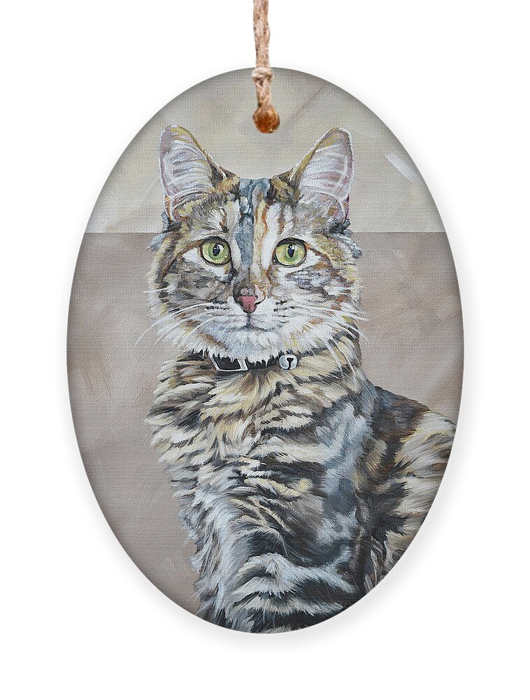 Cat Ornament featuring the painting Kali Cat - Pet Portrait Painting by Annie Troe