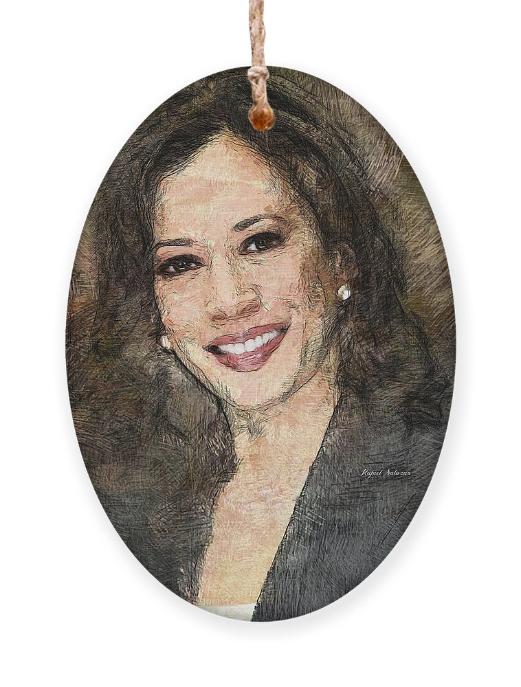 Portraits Ornament featuring the drawing Kamala Harris by Rafael Salazar