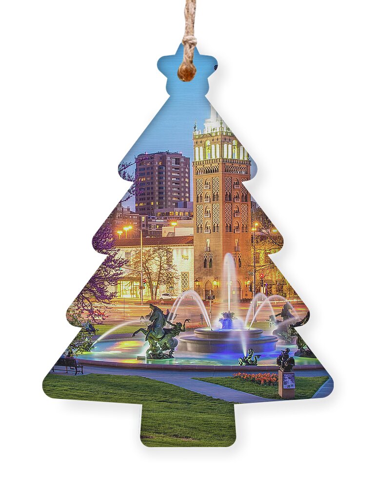 America Ornament featuring the photograph Kansas City Plaza and J.C. Nichols Memorial Fountain - Kansas City by Gregory Ballos