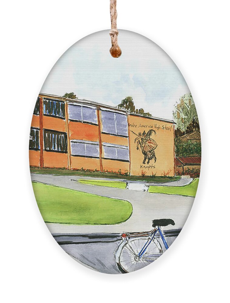 Karlsruhe Ornament featuring the painting Karlsruhe American High School by Tracy Hutchinson