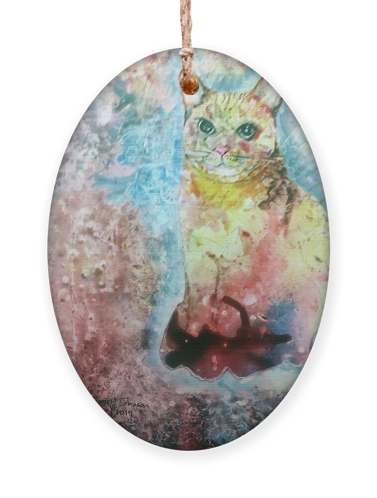Cats Ornament featuring the painting Karmic Kitty by Barbara F Johnson