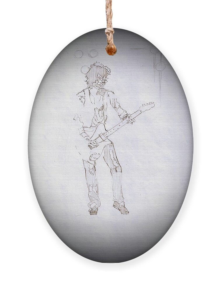 Pencil Sketch Ornament featuring the drawing Keith Richards - The New Barbarians 1979 by Sean Connolly