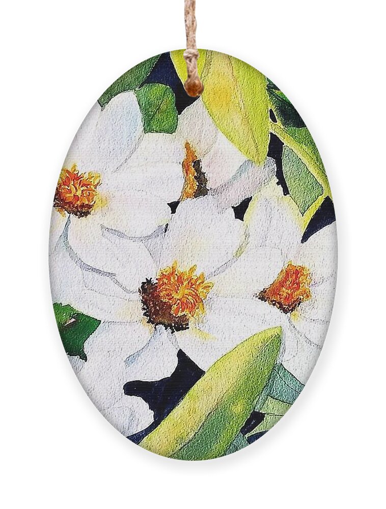 White Flowers Ornament featuring the painting Kellie's Garden by Ann Frederick