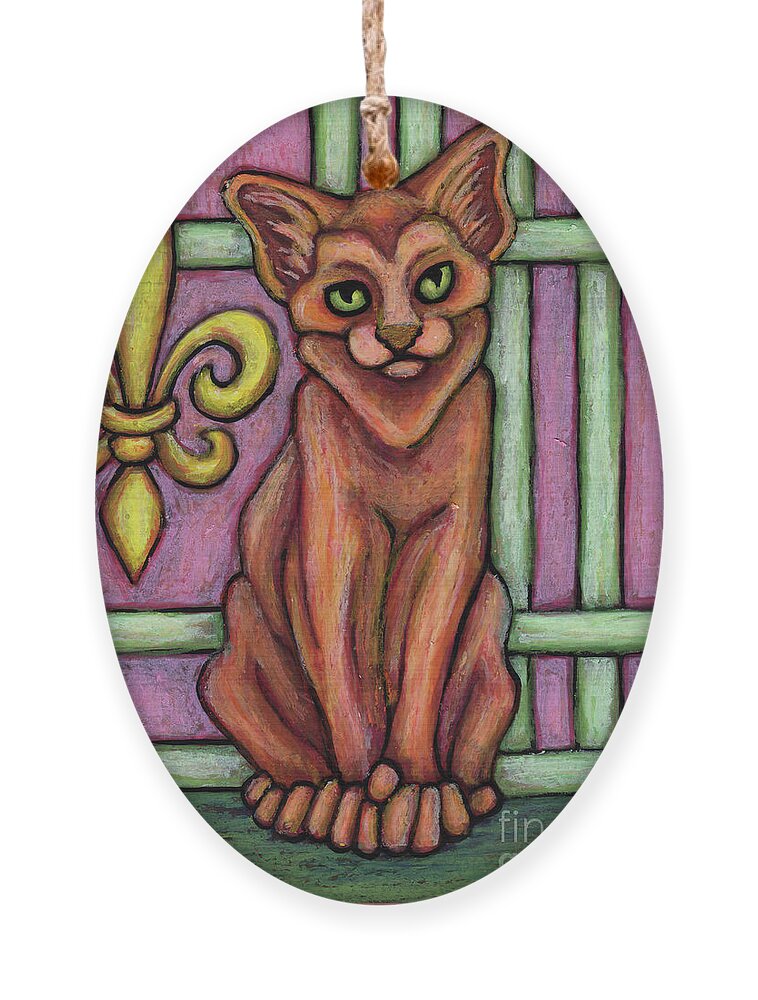 Cat Portrait Ornament featuring the painting Kevin. The Hauz Katz. Cat Portrait Painting Series. by Amy E Fraser
