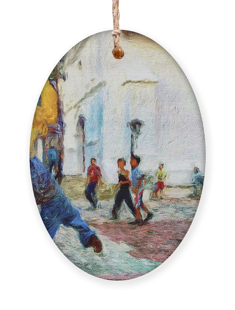 Kids Playing Ball Ornament featuring the photograph Kids playing ball, Santiago, Guatemala by Tatiana Travelways