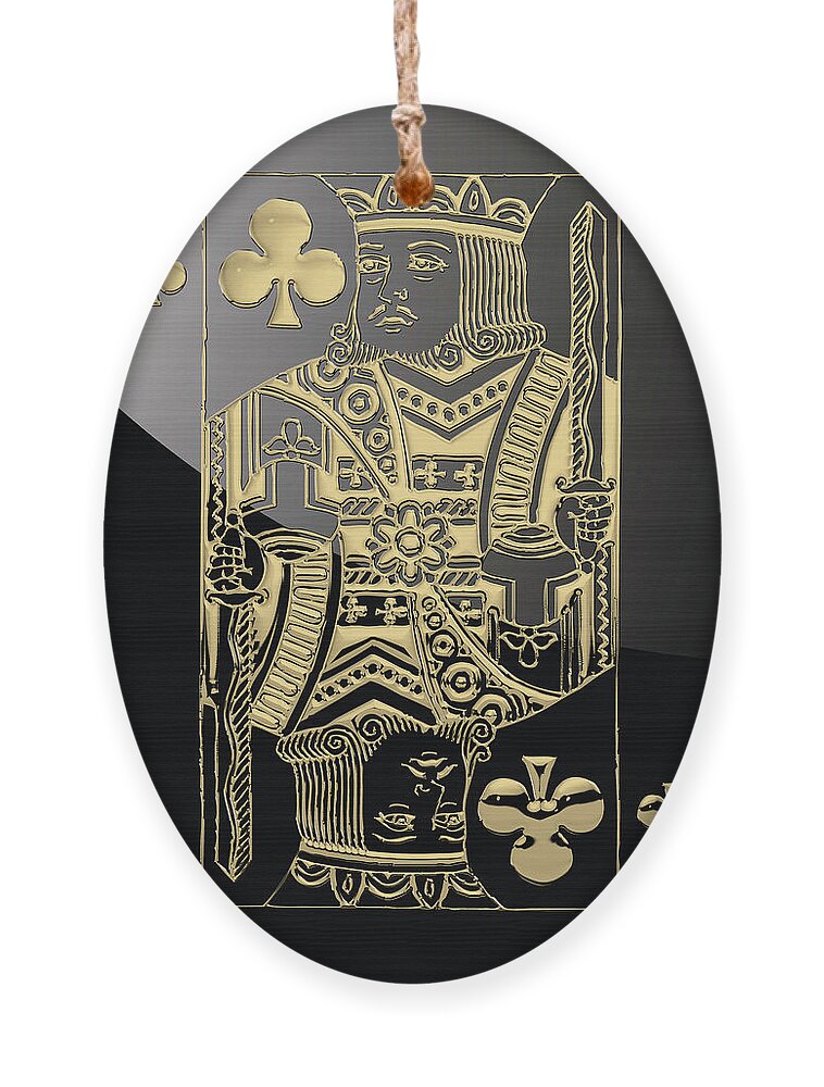 'gamble' Collection By Serge Averbukh Ornament featuring the digital art King of Clubs in Gold on Black  by Serge Averbukh
