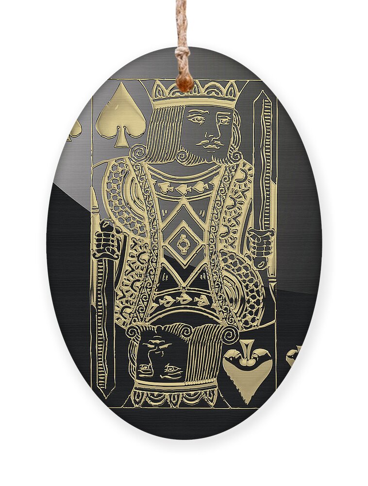 'gamble' Collection By Serge Averbukh Ornament featuring the digital art King of Spades in Gold on Black  by Serge Averbukh