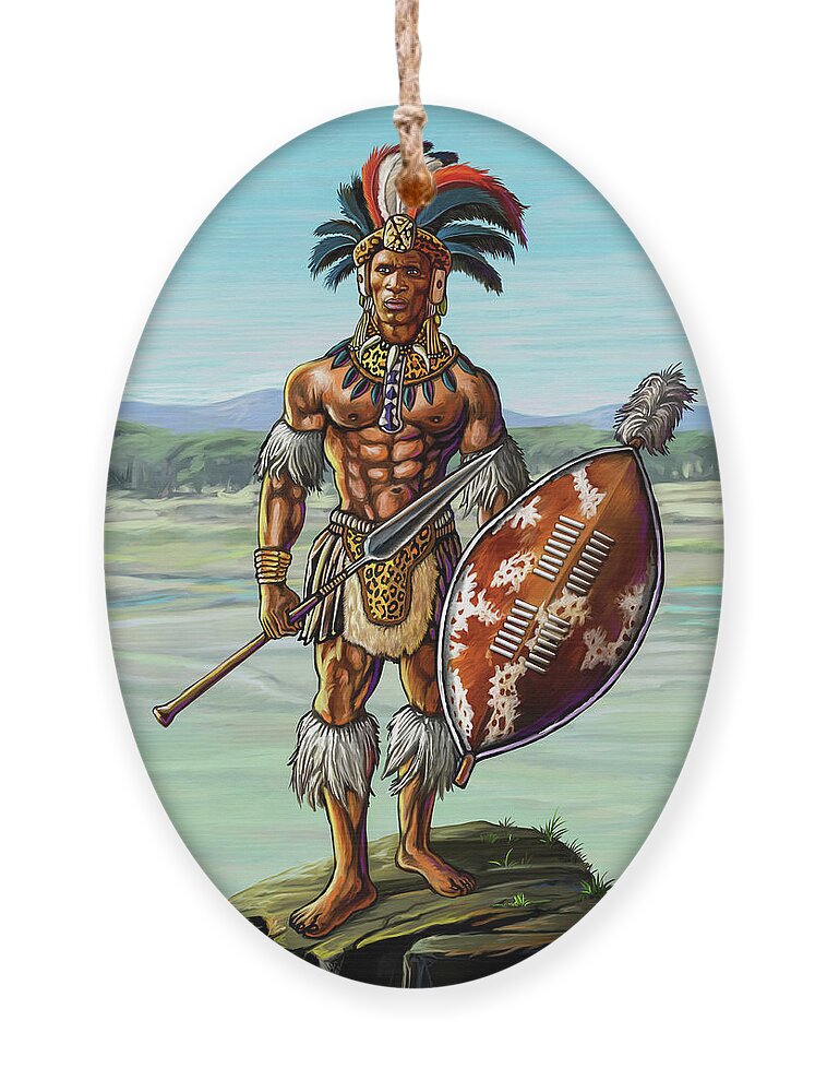 Shaka Ornament featuring the painting Warrior King Shaka Zulu by Anthony Mwangi