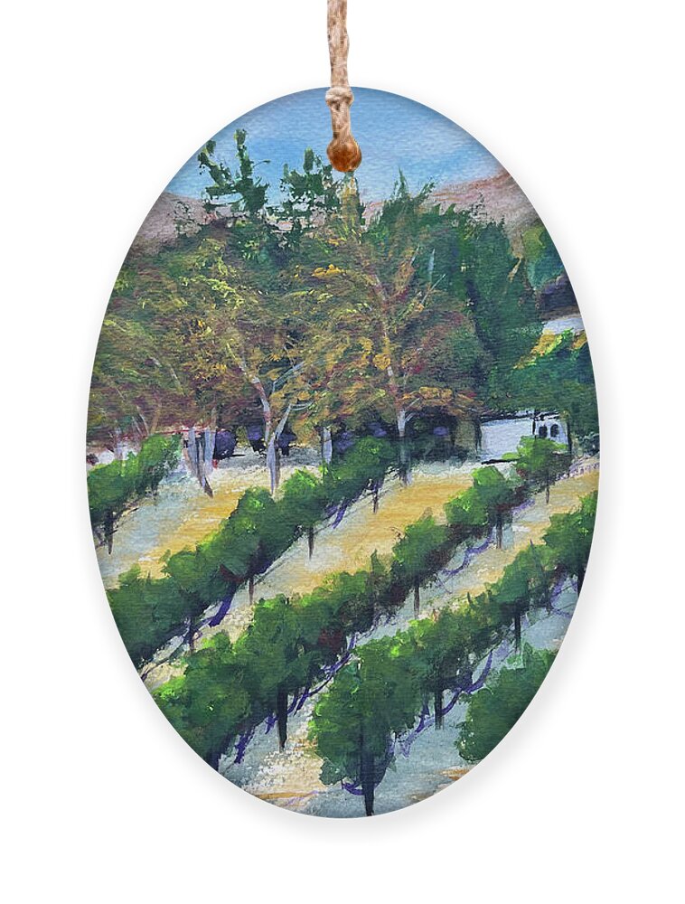 Somerset Winery Ornament featuring the painting Kirk's View at Somerset by Roxy Rich