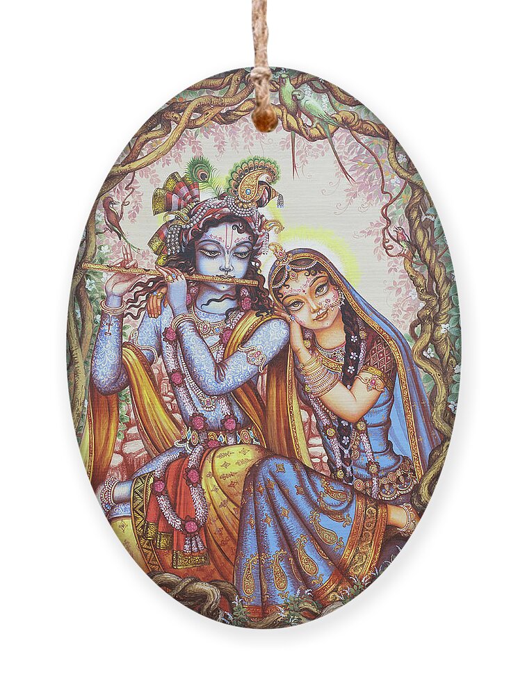 Krishna Ornament featuring the painting Kishor Kishori by Vrindavan Das