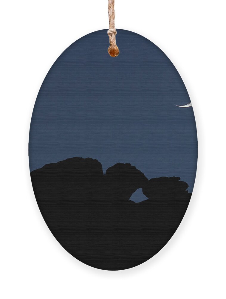 Moon Ornament featuring the photograph Kissing Camels Moonset by Bob Falcone