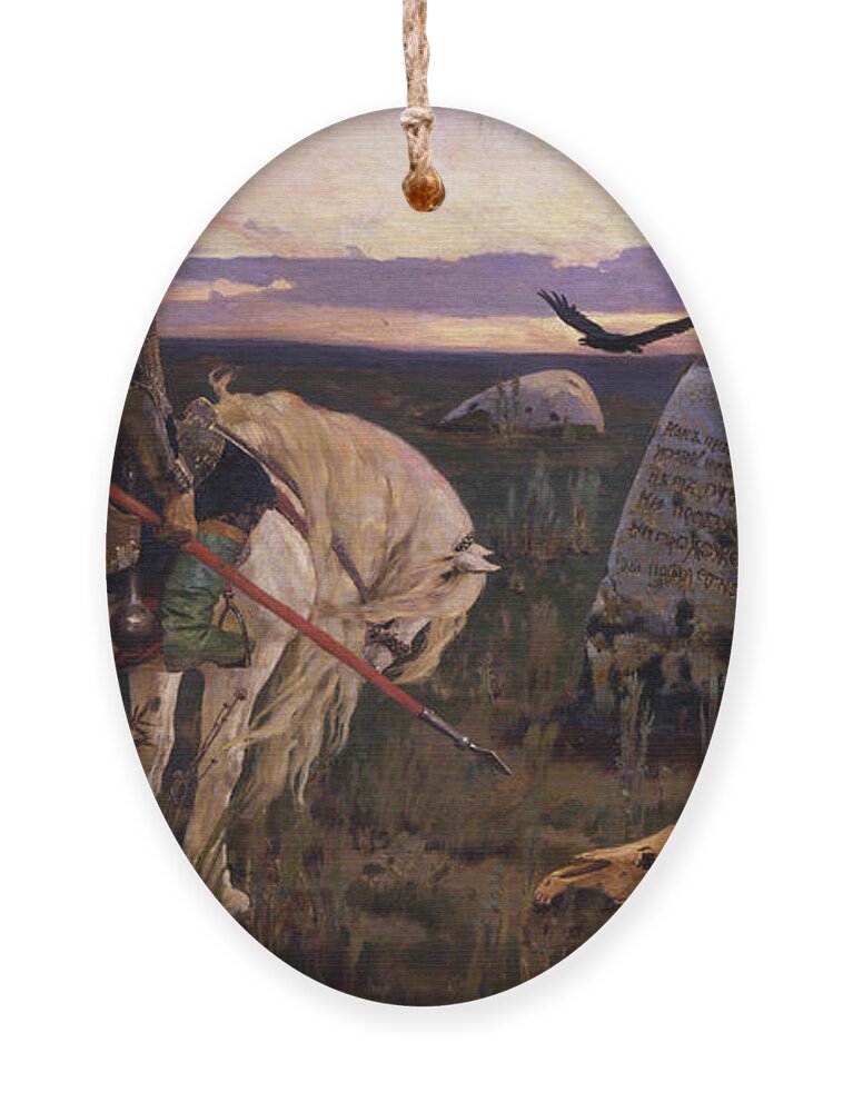 Knight Ornament featuring the painting Knight at the Crosscroads by Viktor Mikhailovich Vasnetsov