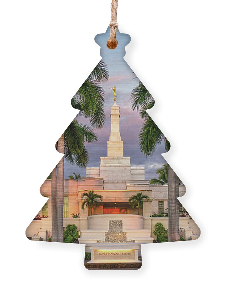 Temple Ornament featuring the photograph Kona HI Temple at Sunset by Denise Bird